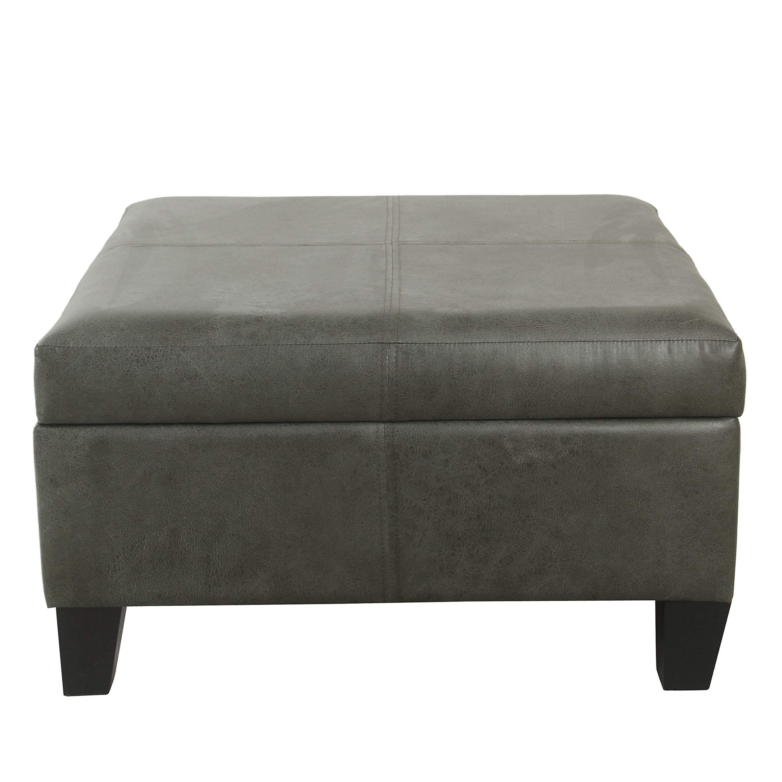 Home Decor |K2380-E903| Luxury Large Faux Leather Square Storage Ottoman