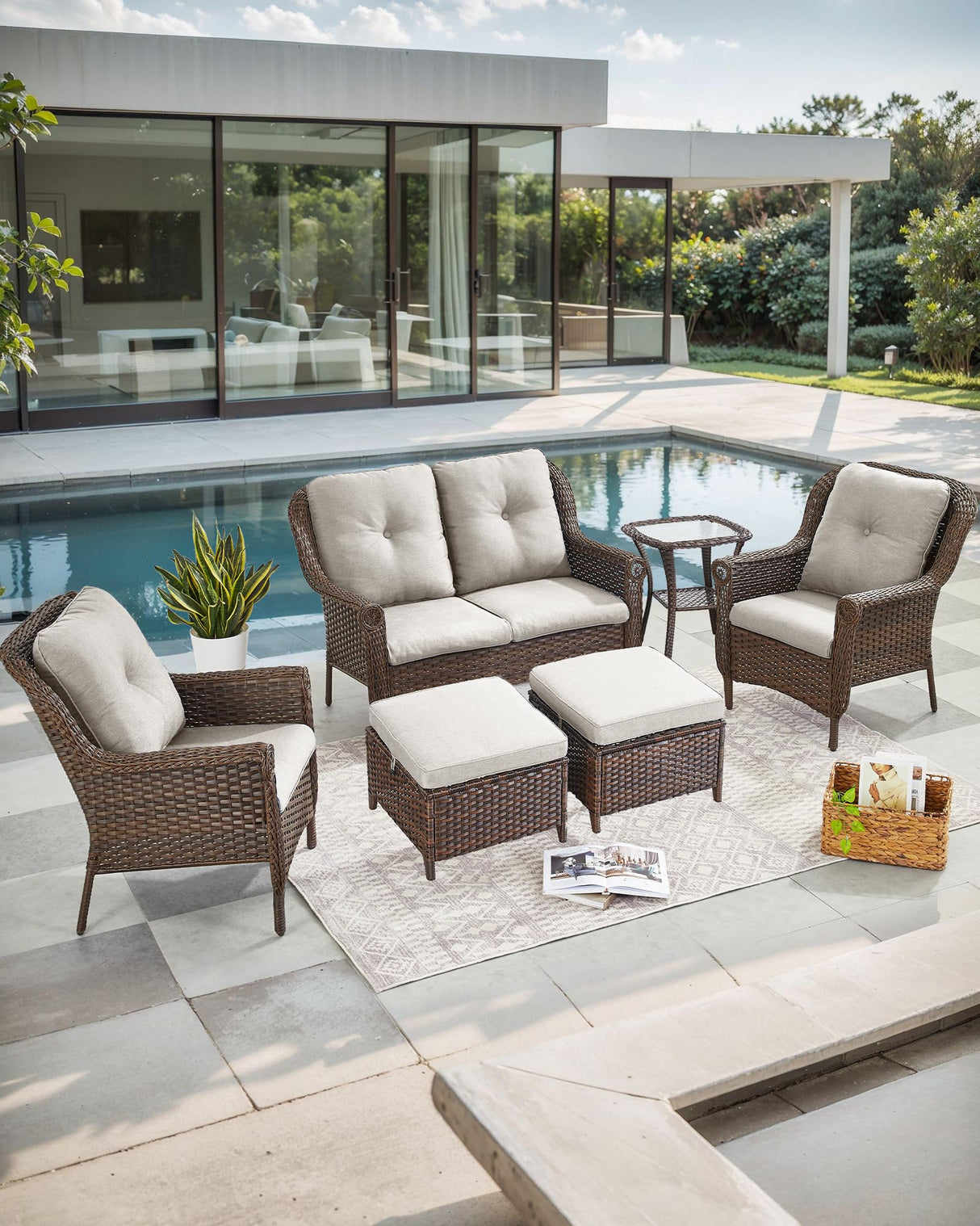 Patio Loveseat Outdoor Wicker Sofa - Heavy Duty All-Weather Rattan 2-Person Sofas