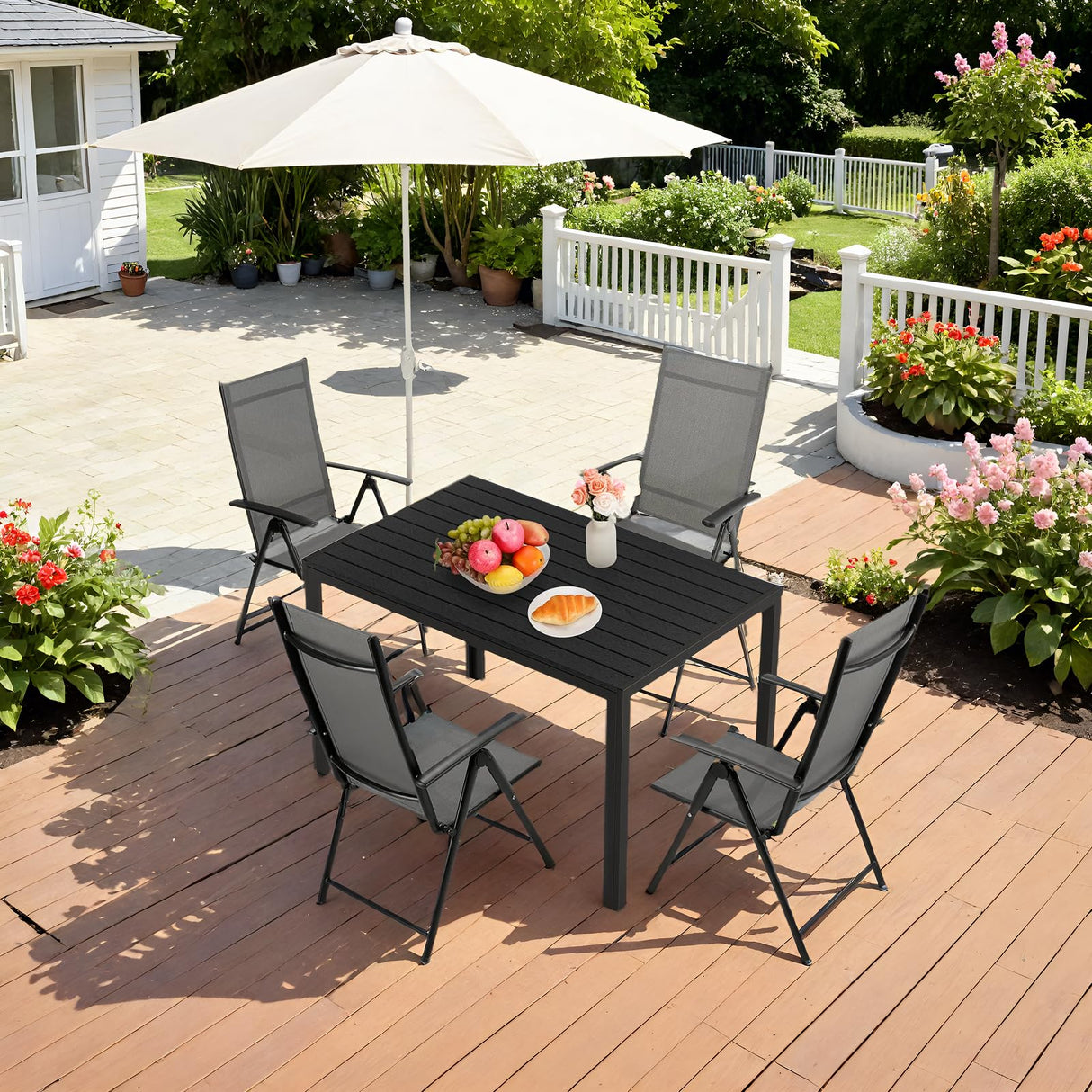 Outdoor Patio Dining Table for 4-6 People - 43×28 Inch Weather Resistant Aluminum Frame