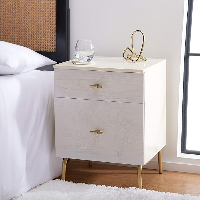 Home Collection Genevieve Cream/White Washed 2-Drawer Nightstand