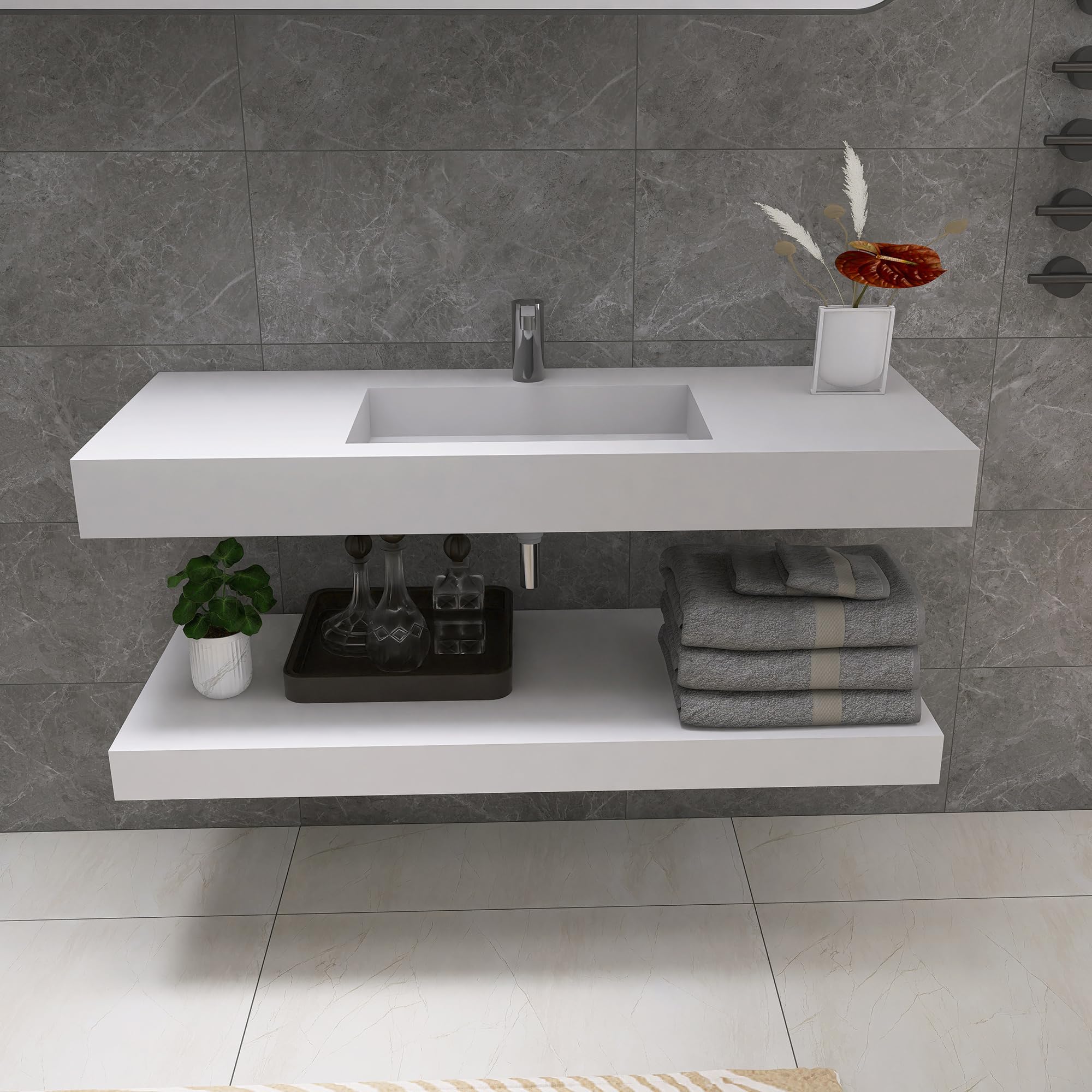 47 inch Wall Mount Floating Vanity with Sink Bathroom Vessel Sink Rectangle Modern