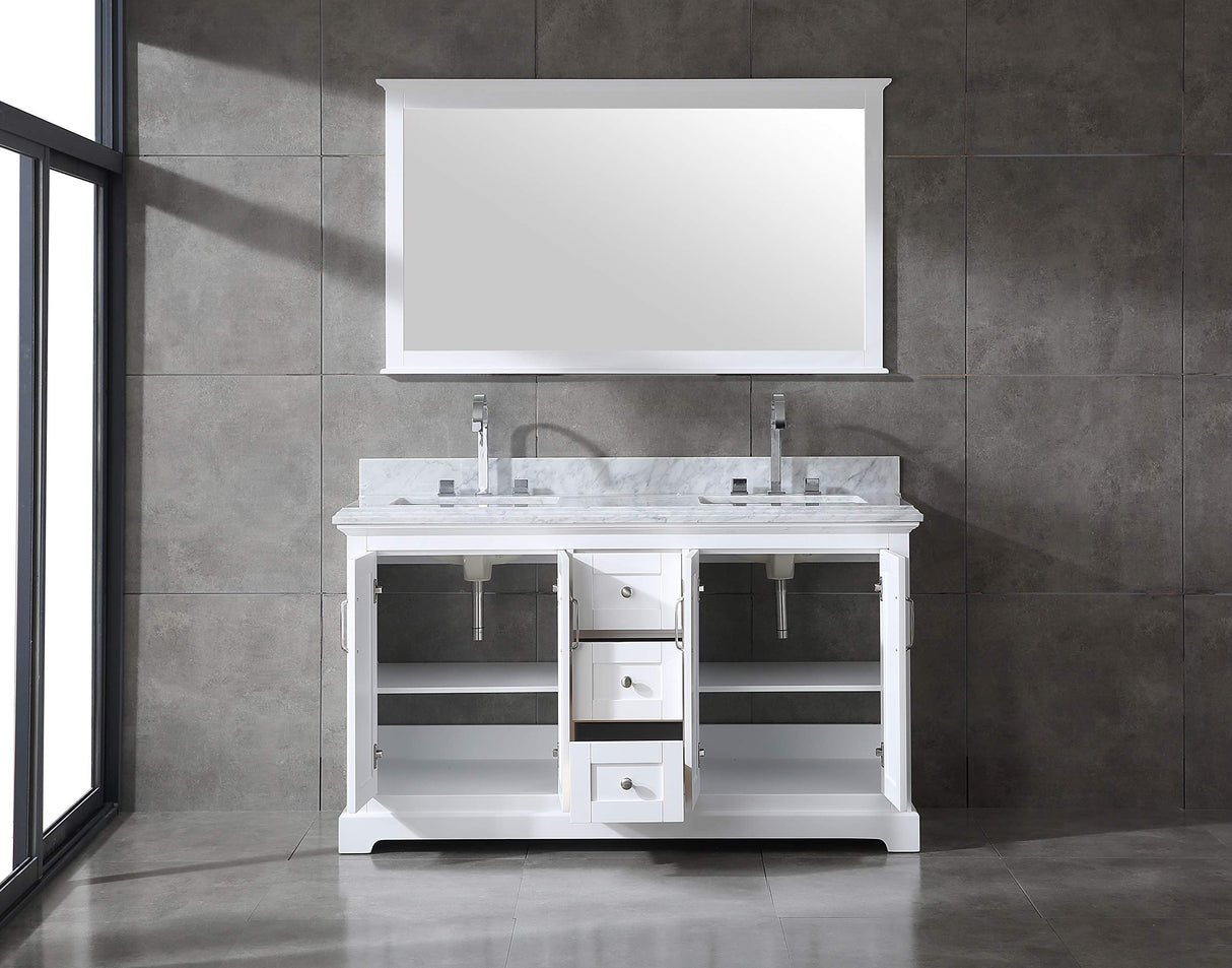 Mareo 60" Solid Wood Double Sink Bathroom Vanity | Marble Countertop & Backsplash