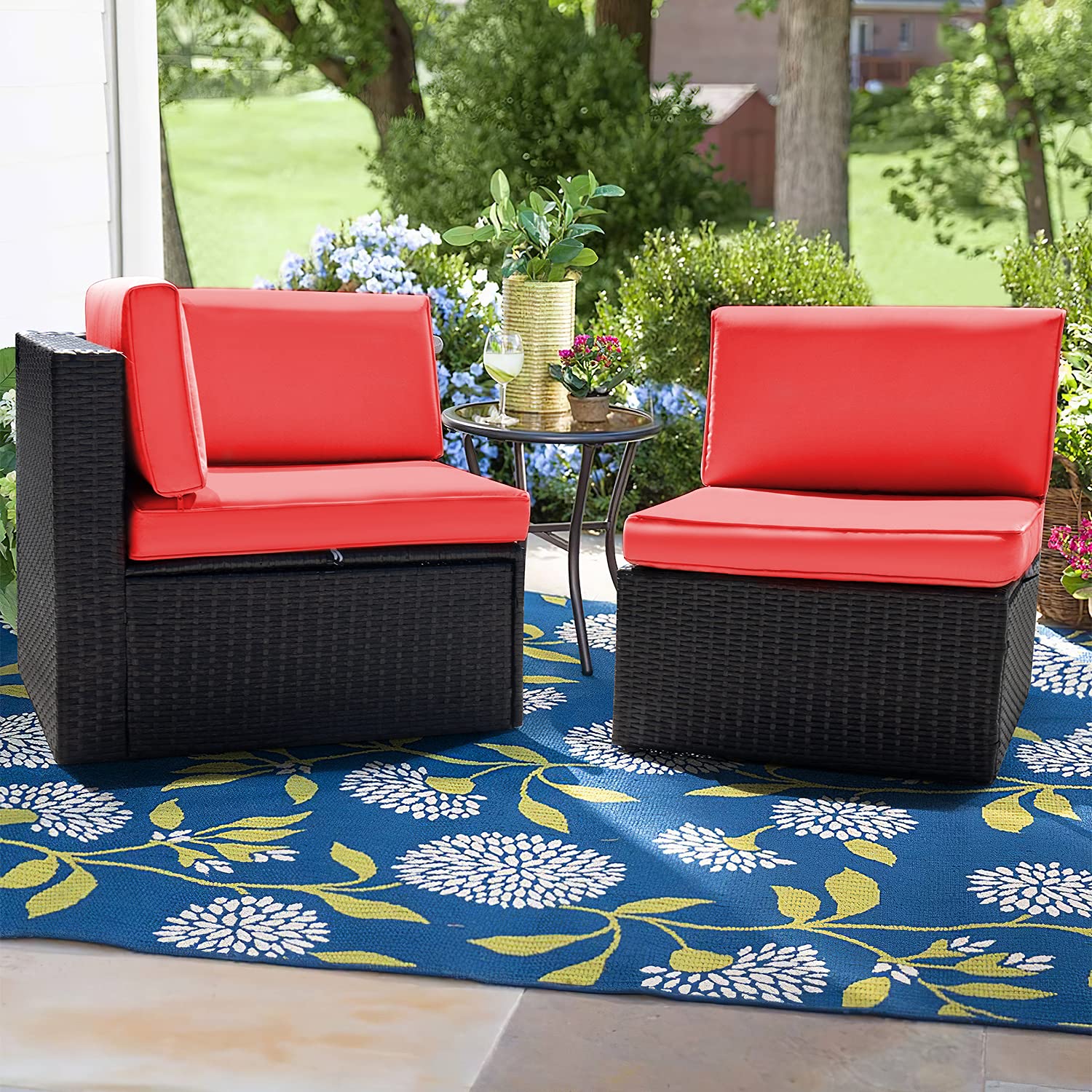 2 Pieces Patio Furniture Set Outdoor Loveseat All Weather PE Rattan Sofa Chair