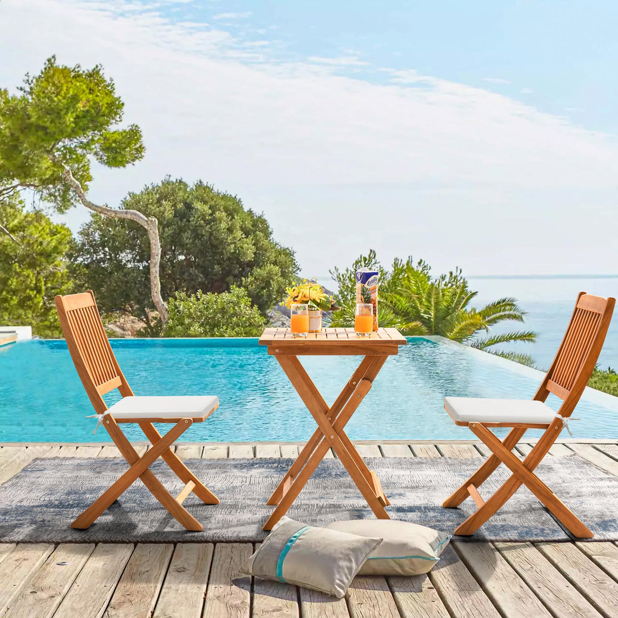 Outdoor 3 Piece Folding Patio Bistro Set Acacia Wood Bistro Table and Chairs Set of 2