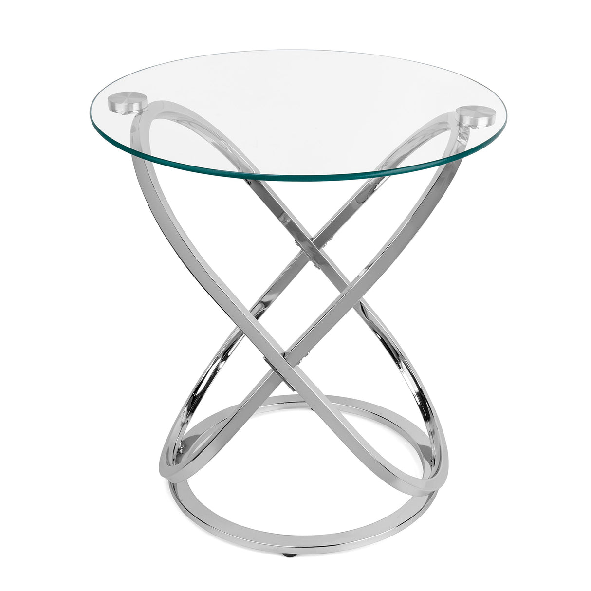 galaxy Tempered Glass Round End Table - Chrome or Black Finish (Chrome)