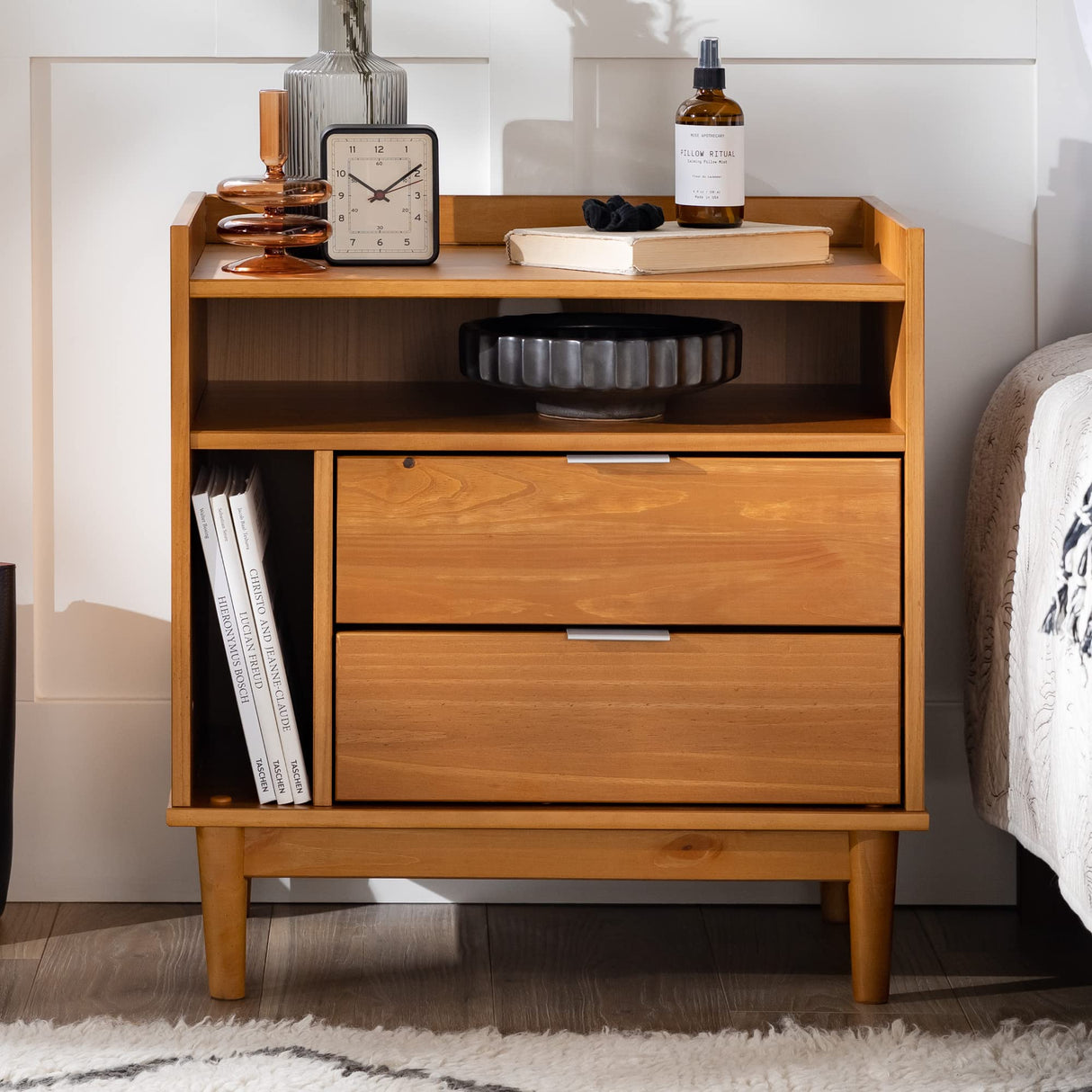 Blythe Mid-Century Modern Tray-Top Storage Nightstand