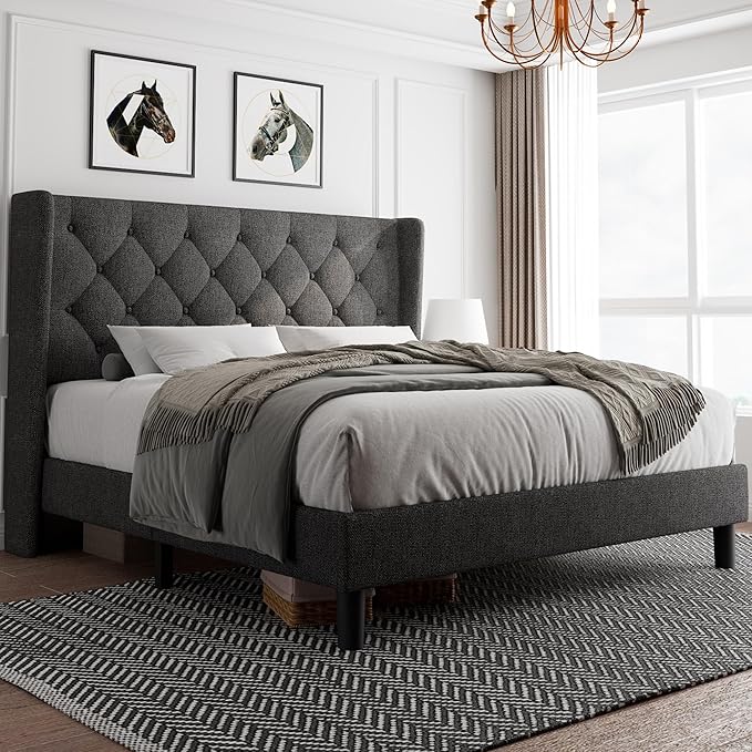 Size Platform Bed Frame with Button Tufted Headboard