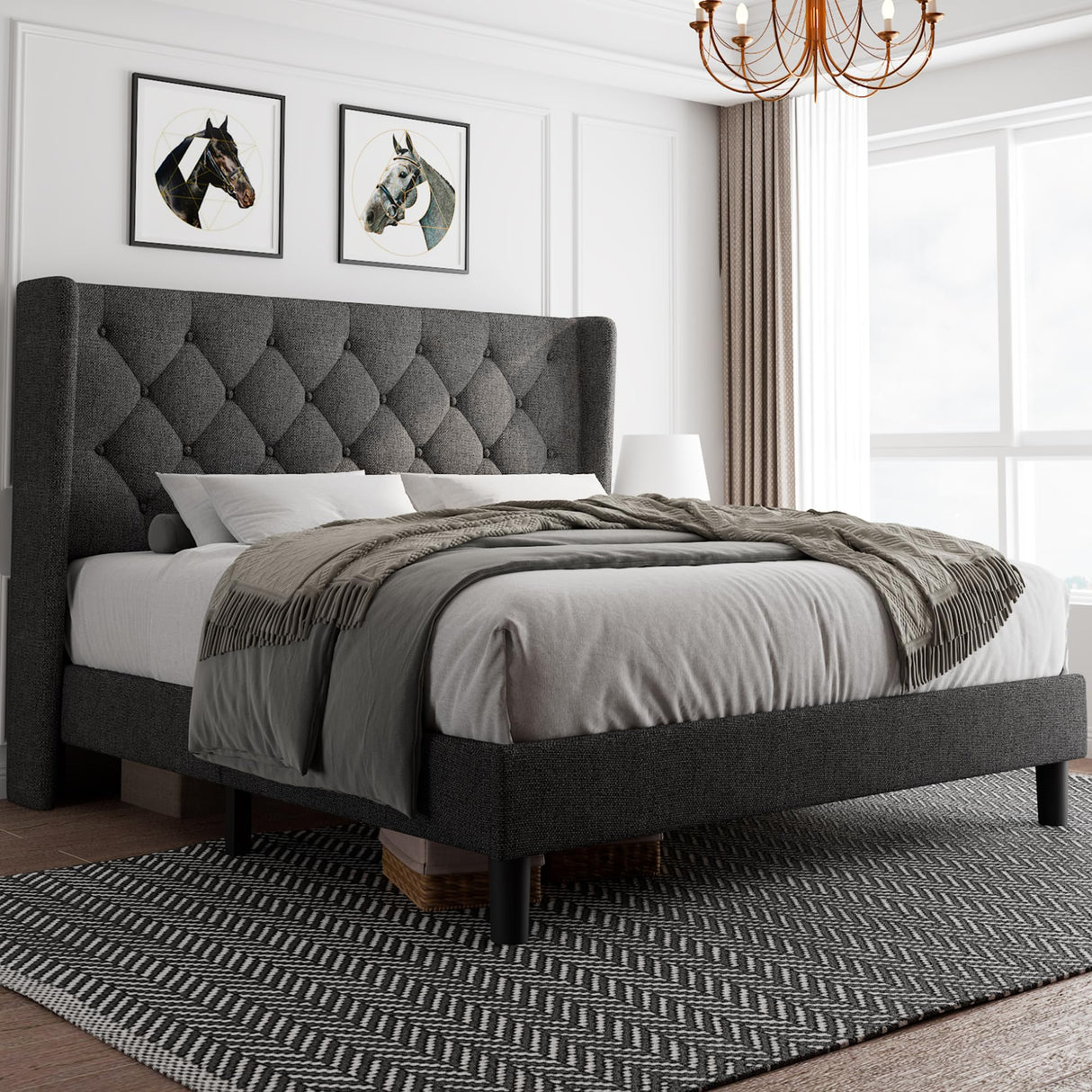 Size Platform Bed Frame with Button Tufted Headboard