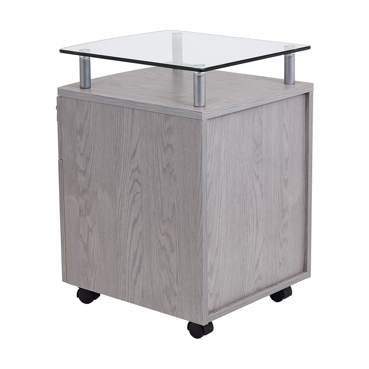 2-Drawer Rolling File Cabinet with Lock and Glass Top, Under Desk File Cabinet