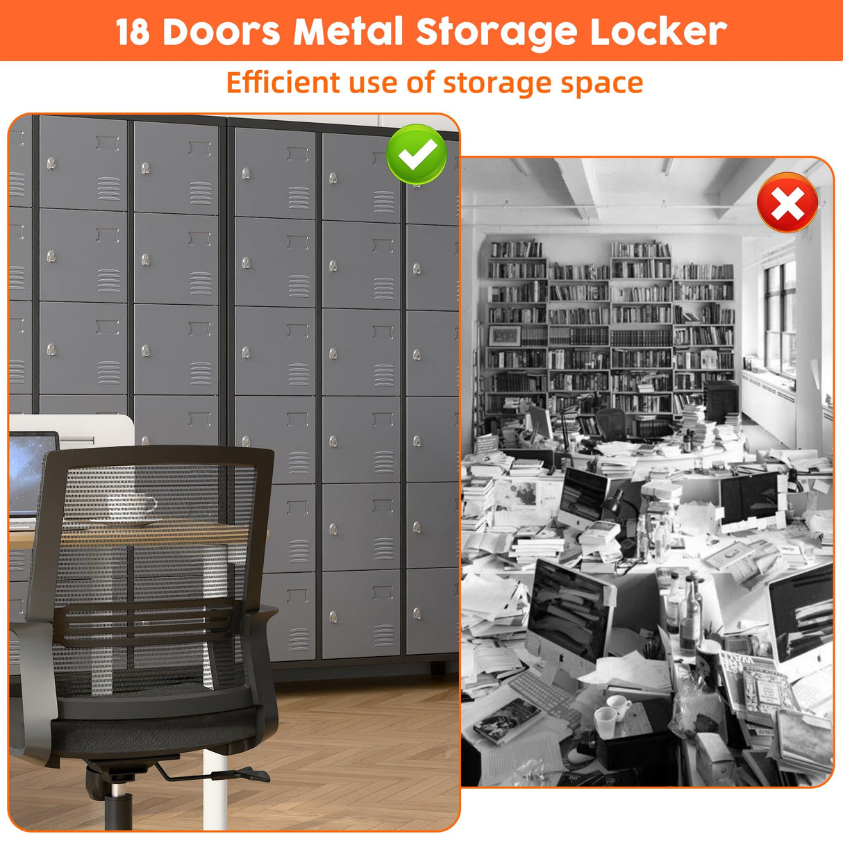 Metal Locker for School Office Gym Bedroom, 18 Doors Steel Storage Lockers Cabinet
