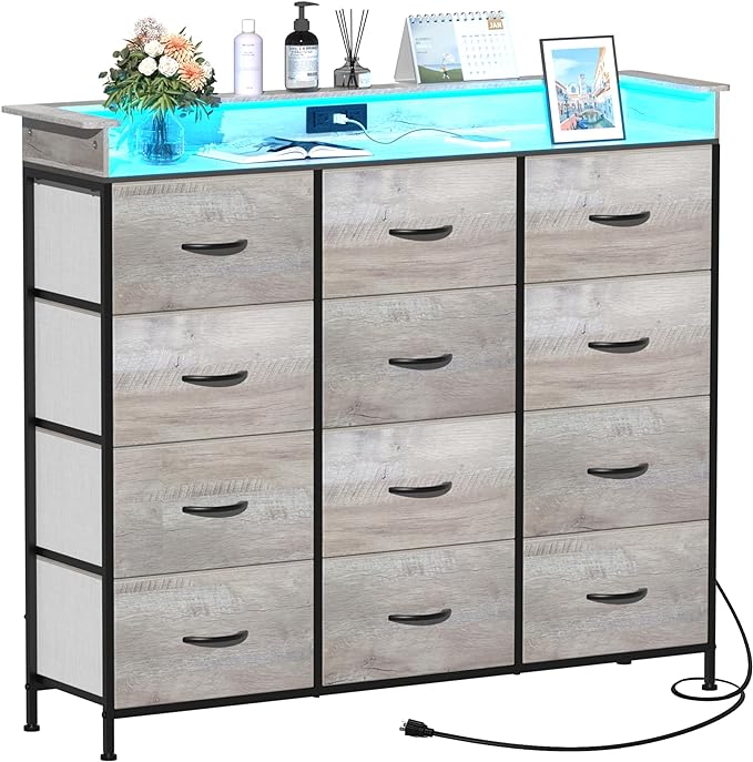 Dresser with LED Light 12 Drawers Dresser