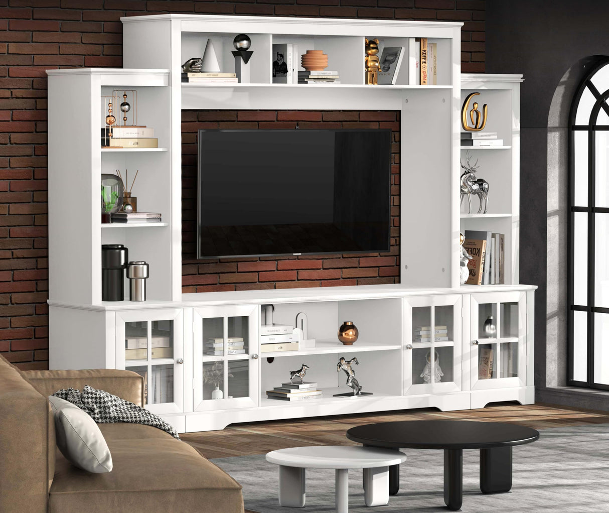 Large Wall Unit Entertainment Center with Storage, Modern TV Entertainment Center