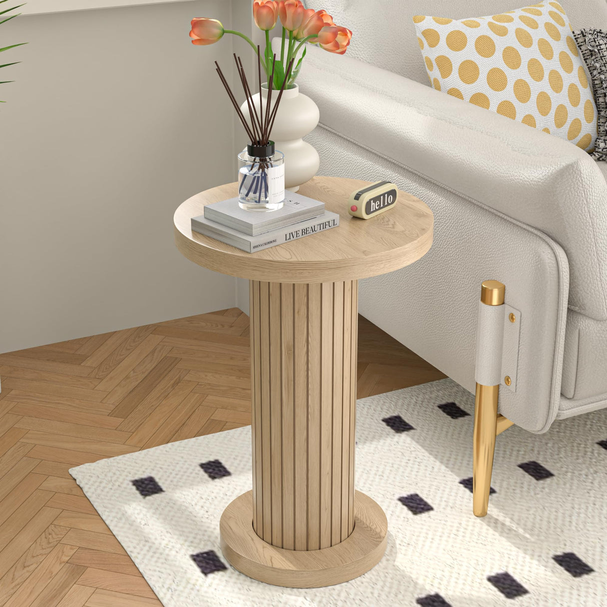 Small Round Pedestal Side Table, Fluted Pedestal End Table, Drink Tables for Small Spaces