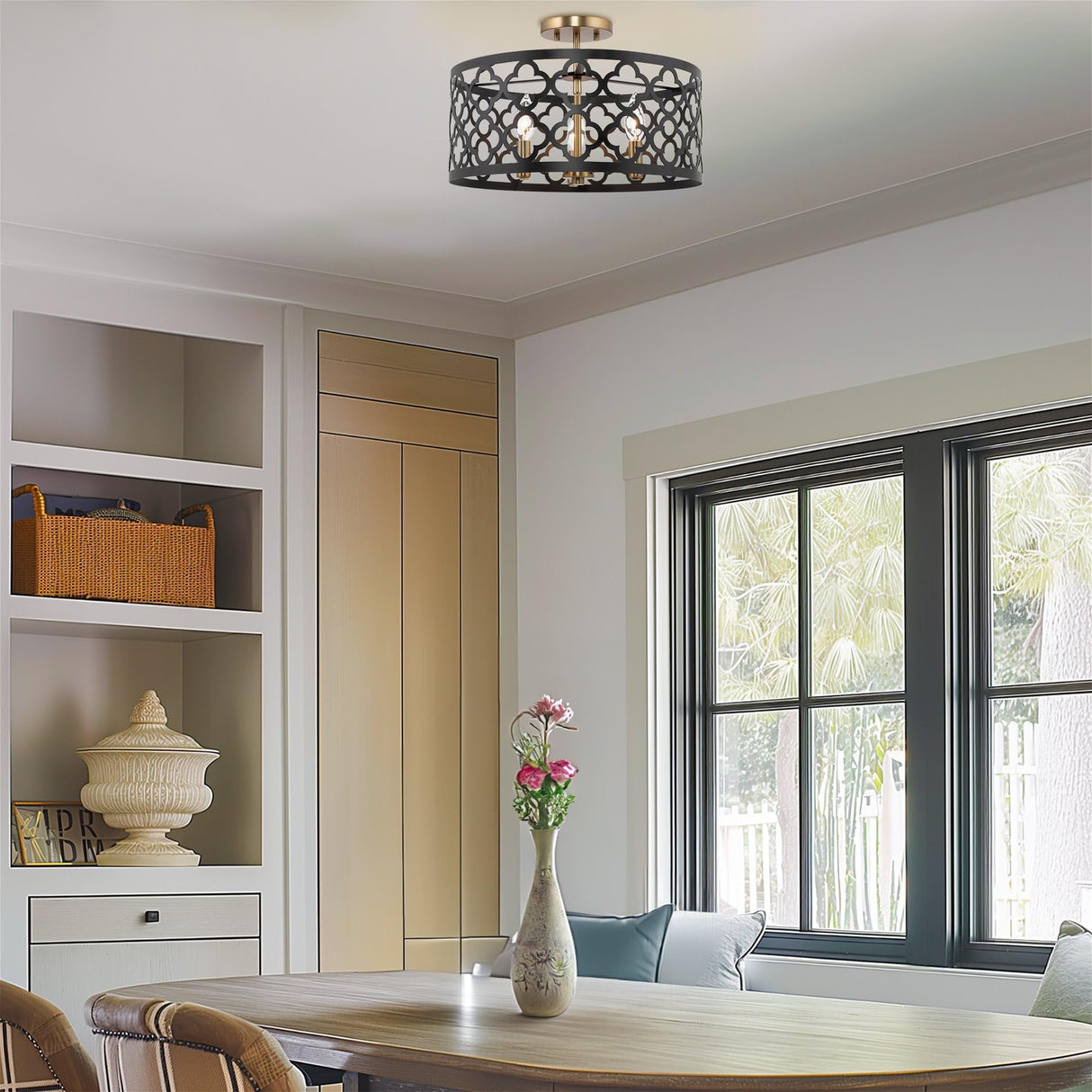 Sutton 16" 3-Light Modern Semi-Flush Mount Ceiling Light, Metal Drum Shade