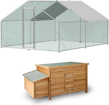 10x6FT Metal Chicken Coop with Hen House, Walk-in Poultry Cage Chicken Runs