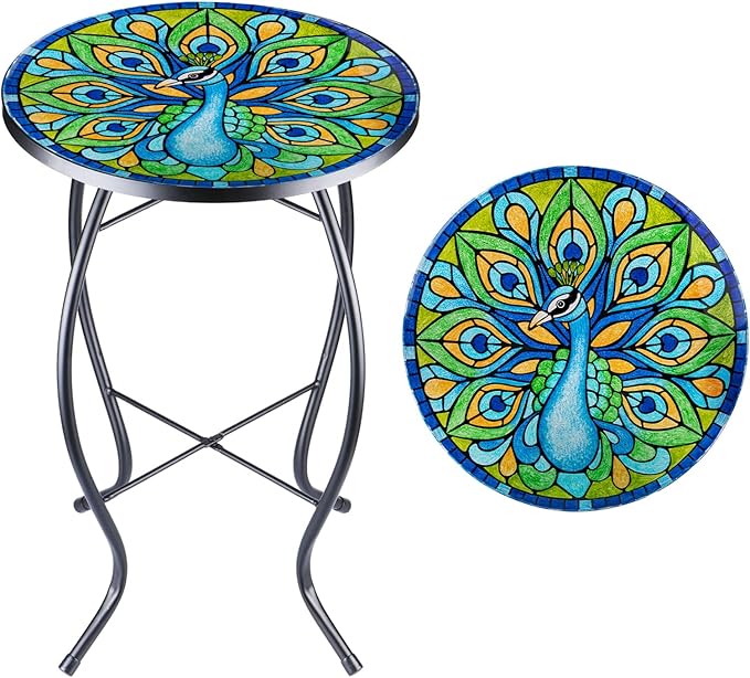 Mosaic Patio Side Table Outdoor Accent Table Bistro Coffee Table Plant End Table