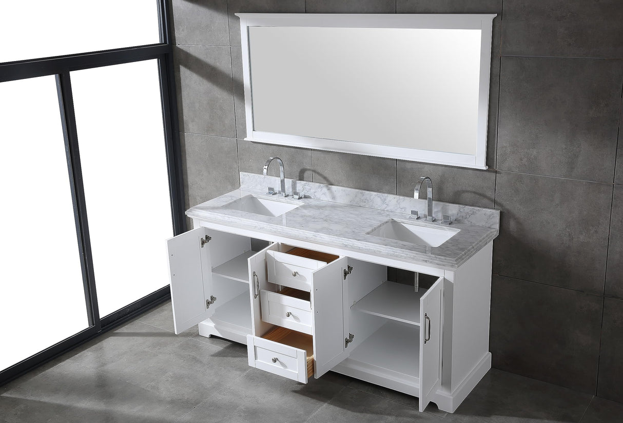 72" Solid Wood Double Sink Bathroom Vanity | Marble Countertop & Backsplash