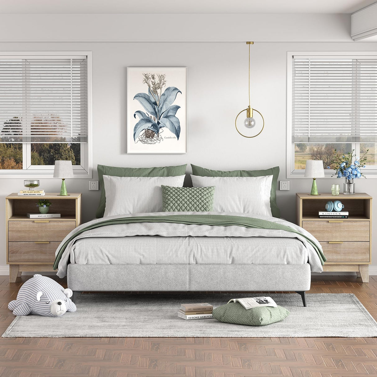 Fluted Nightstand with 2 Drawers