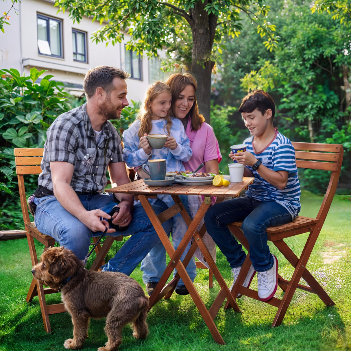 Foldable Eucalyptus Wood Bistro Set – 3-Piece Outdoor Patio Table and Chairs Set