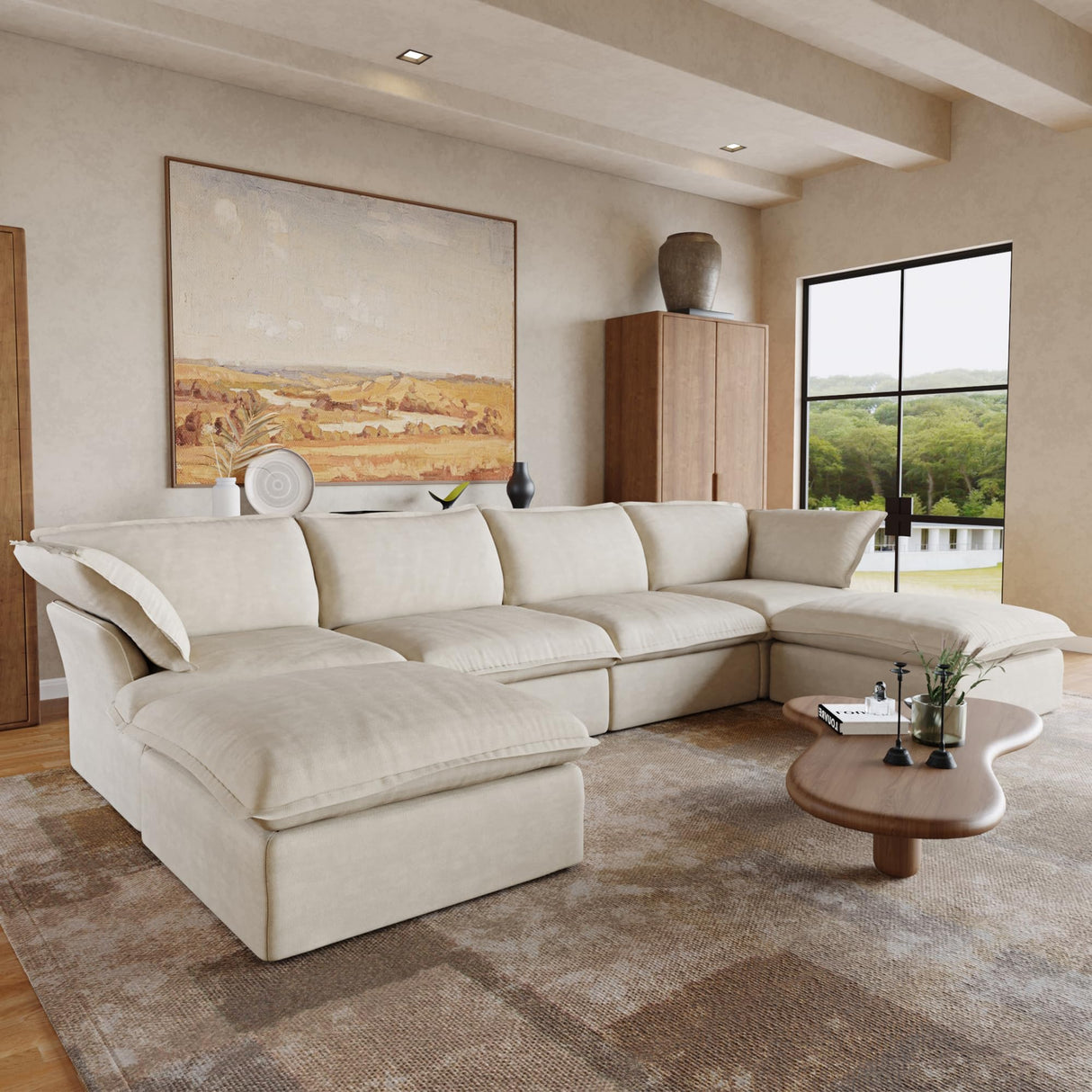 Down Filled Modular U-Shaped Cloud Sofa Couch with Ottoman – 6 Piece Set