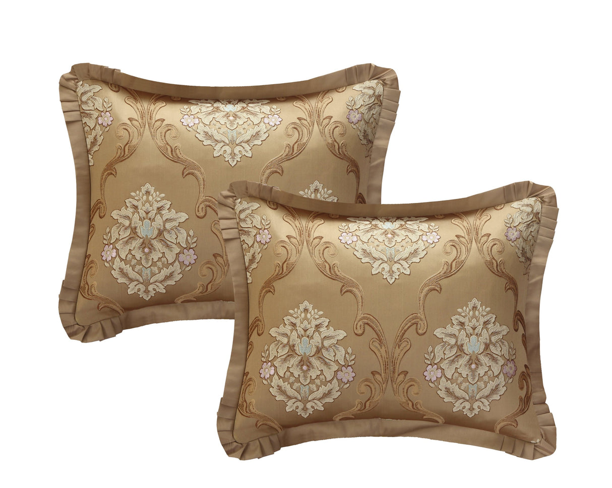 Piece Aubrey Decorator Upholstery Comforter Set and Pillows Ensemble, Queen, Gold