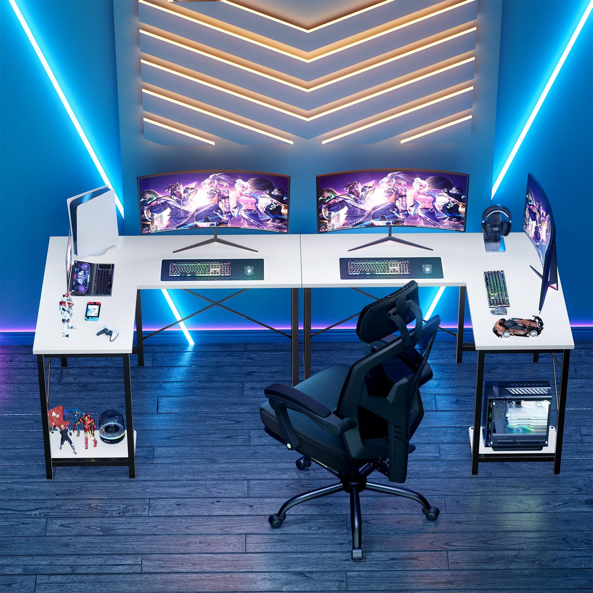 Wood Computer Desk PC Gaming Table with Side Storage Bag for Home Office Small Spaces, White, 50 Inch