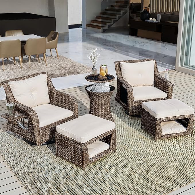 5 Pieces Patio Furniture Outdoor Conversation Set, Sectional Sofa Set with Pet House