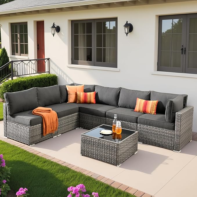 5 Pieces Patio Furniture Sets,Wicker Outdoor Sectional Sofa