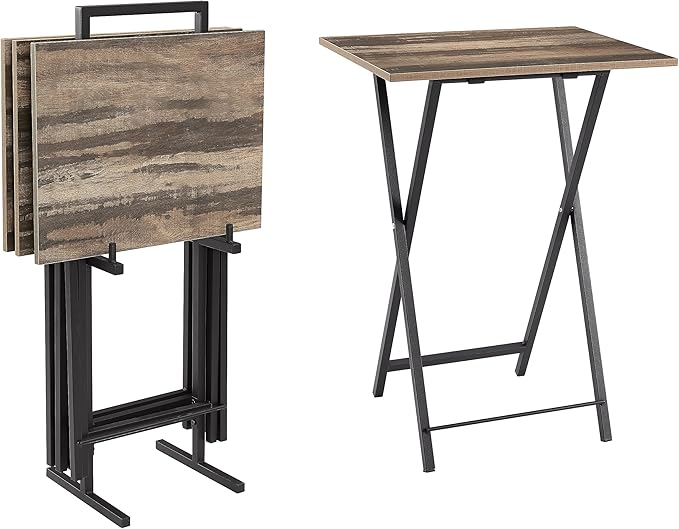 RusticX Industrial Folding Tray Table Set – TV Dinner Tables for Compact Living