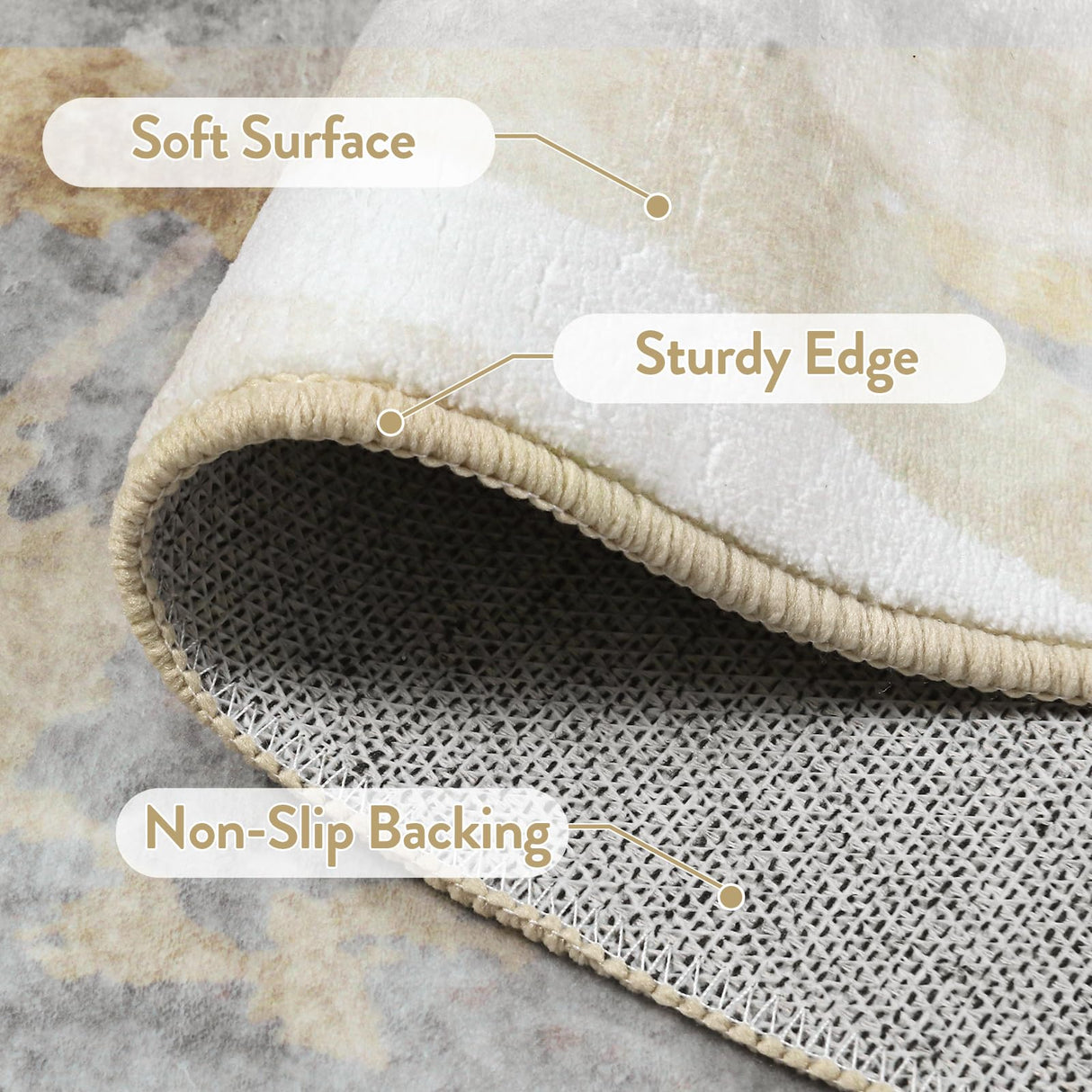 Neutral Abstract 5x7 Area Rug for Bedroom, Soft Low-Pile Faux Wool Living Room Carpet