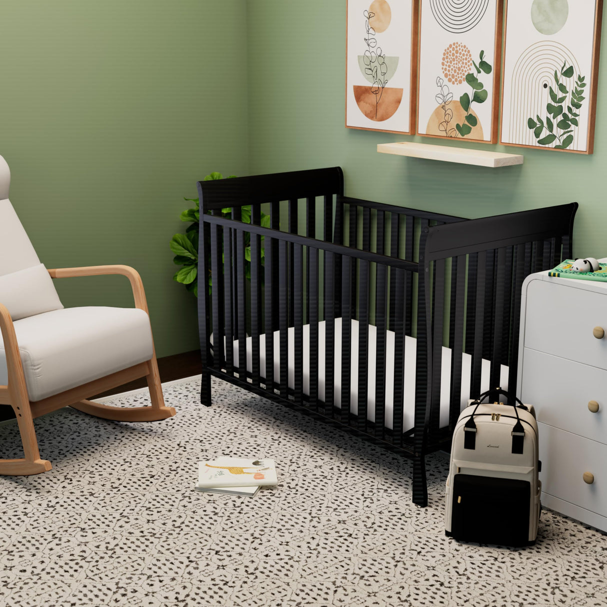 Solstice 5-in-1 Convertible Crib (Black) – GREENGUARD Gold Certified, Converts to Toddler Bed and Full-Size Bed