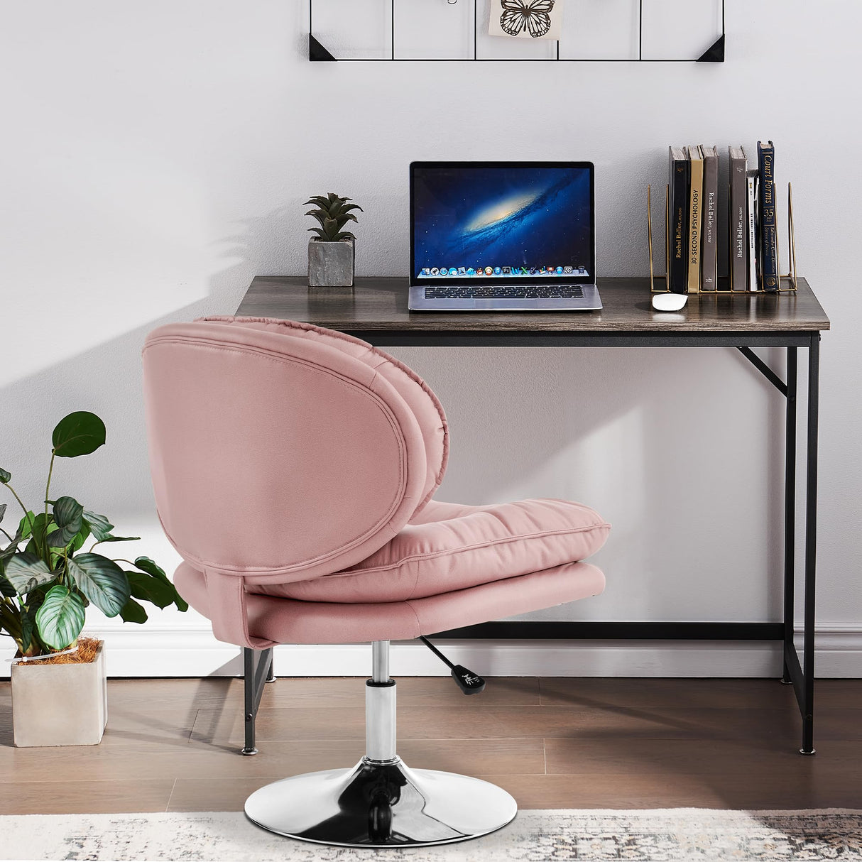 Armless Swivel Accent Chair with Height Adjustment - Pink Tech Cloth Vanity Chair
