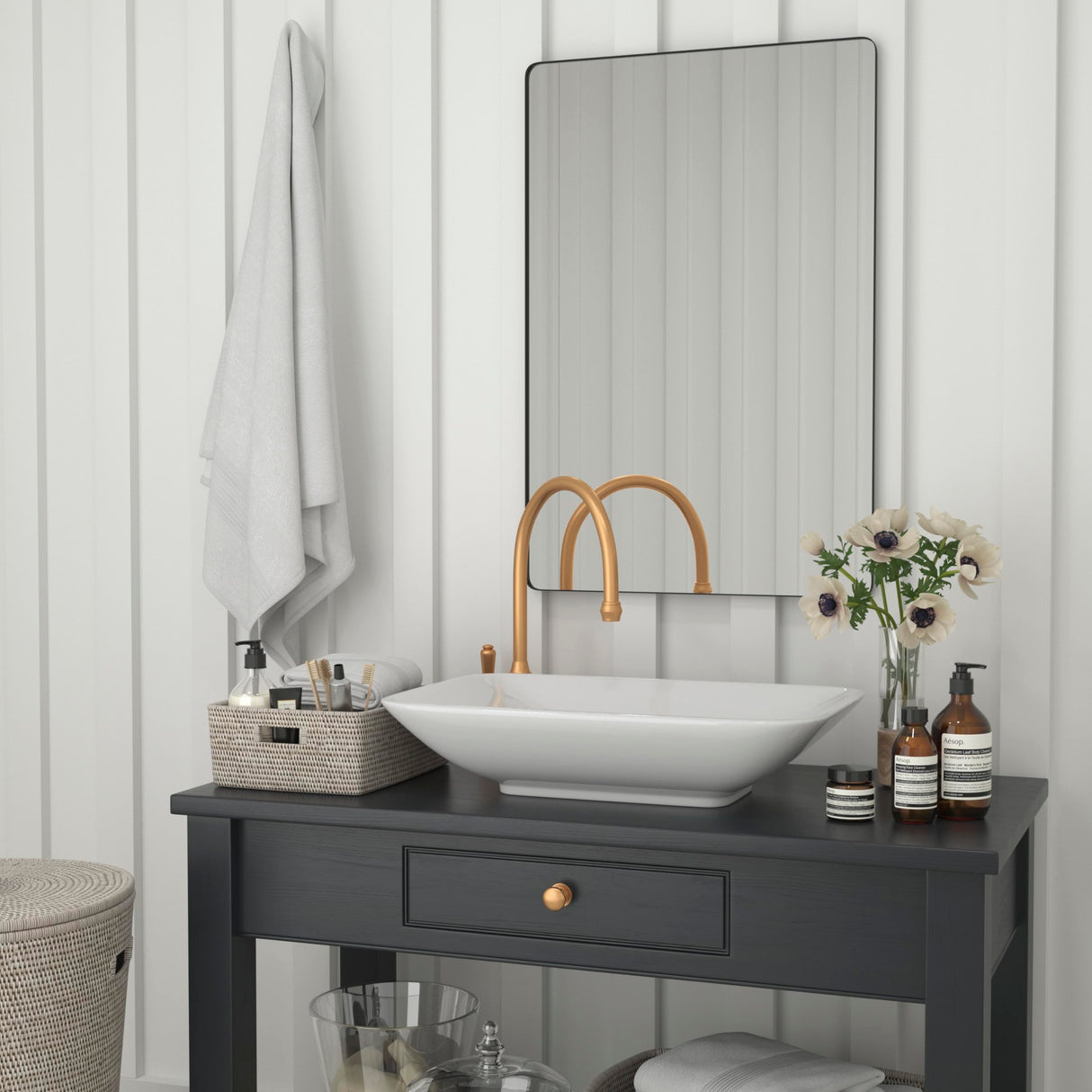 Large Rectangular Wall Mirror - Black Metal Frame - 24" x 36" Mirror for Bathroom,