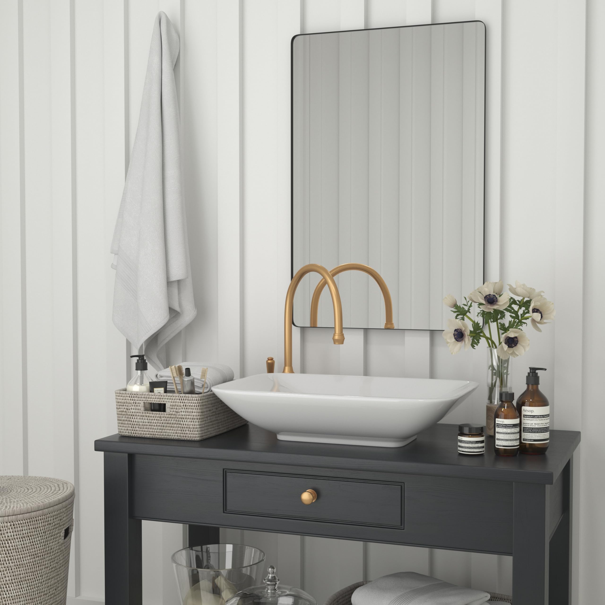 Large Rectangular Wall Mirror - Black Metal Frame - 24" x 36" Mirror for Bathroom,