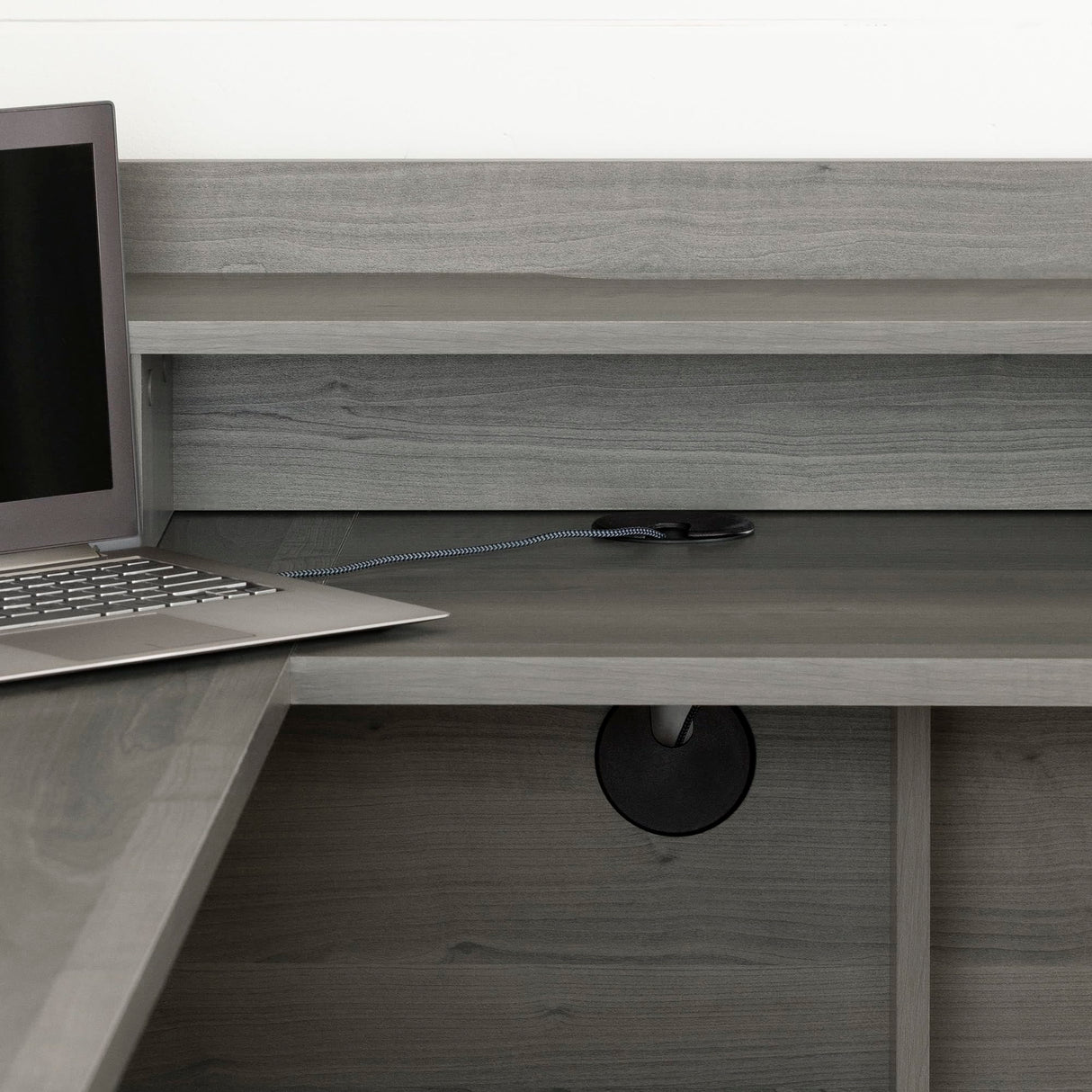 Versa L-Shaped Desk, Gray Maple