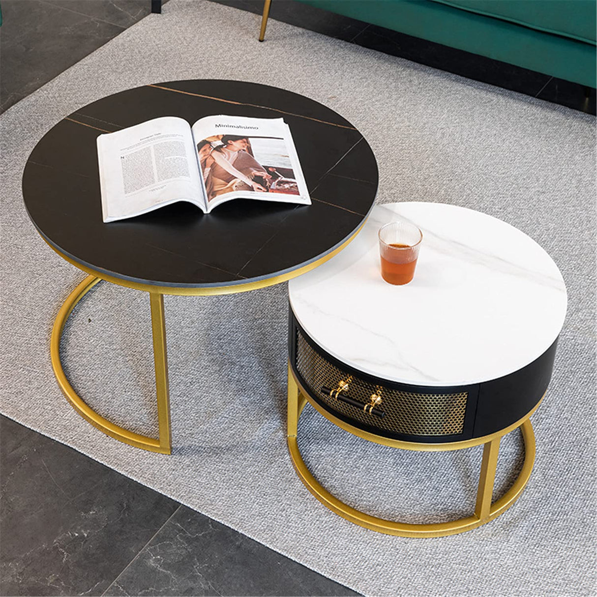 Modern Nesting Coffee Table Set of 2,Round Nesting Coffee Table