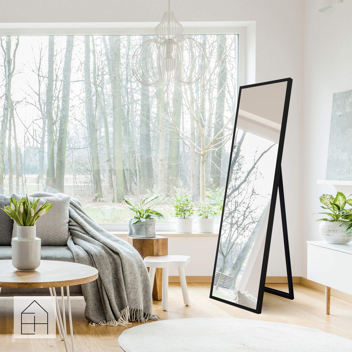 Framed Black Floor Free Standing Mirror