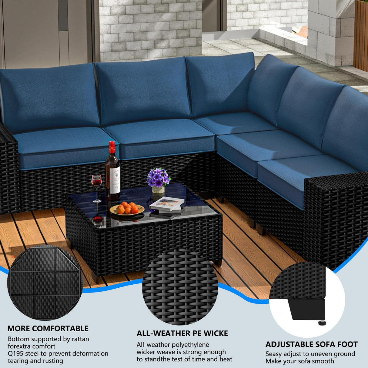 Outdoor Patio Furniture Set, 6 PCS Patio Conversation Set All Weather Outdoor Sectional)