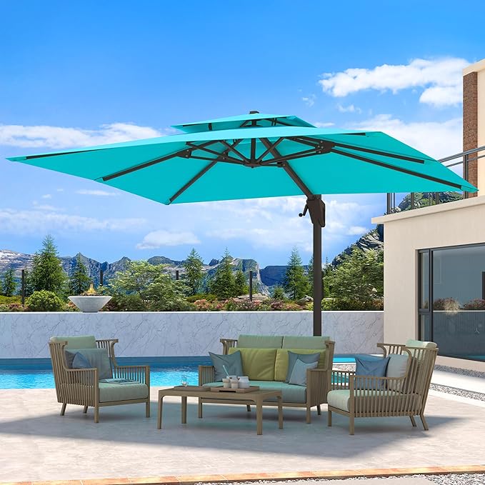 10 X 13 FT Cantilever Patio Umbrella Outdoor Heavy Duty Double Top Windproof Rectangle Offset Umbrellas