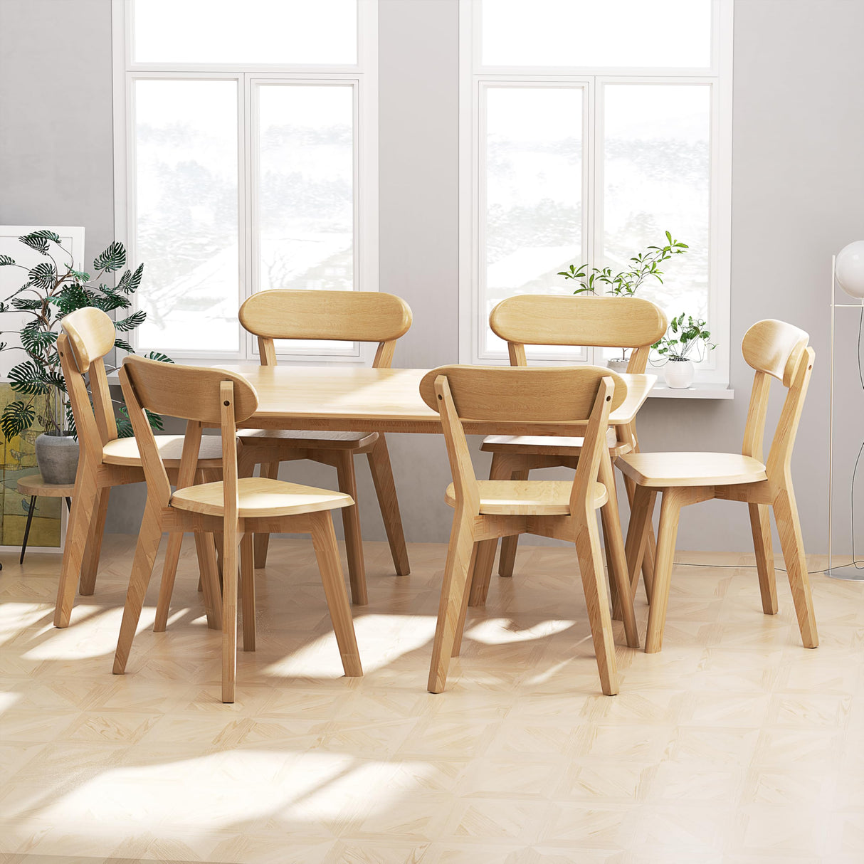 Modern Oak Rectangular Wooden Dining Table 59 Inch Solid Wood Table