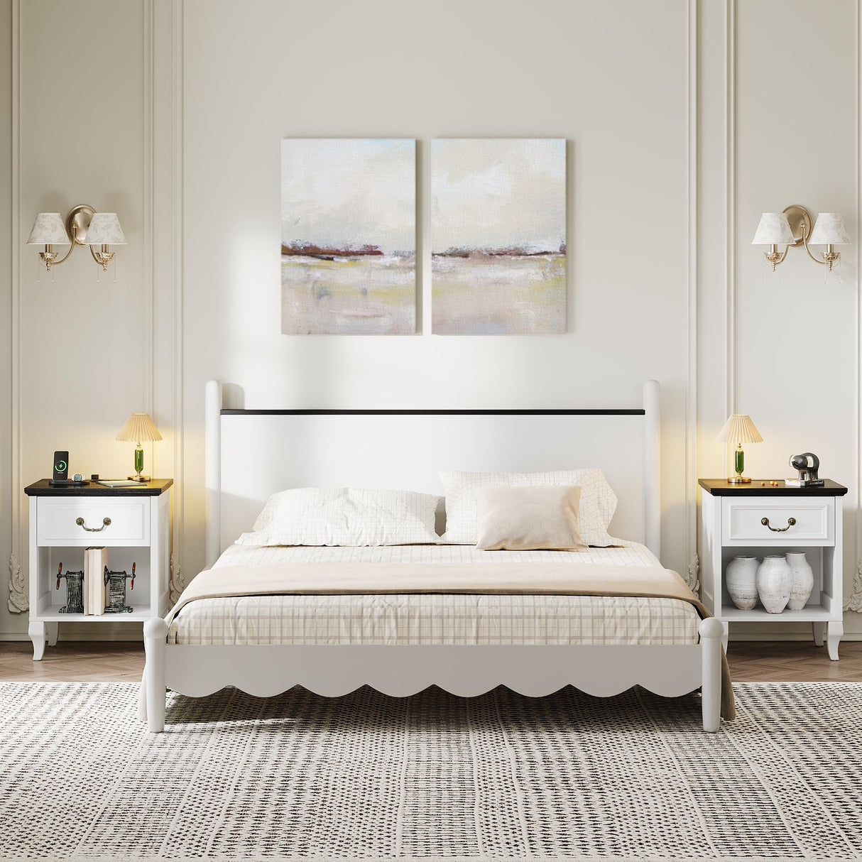 with Charging Station, Farmhouse Nightstands with Drawer & Open Storage Shelf