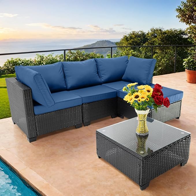 7 Piece Patio Furniture Set Wicker Outdoor Conversation Set All Weather Sectional Patio
