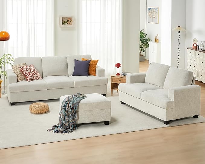 2 Piece Set Comfy Couch with Extra Deep Seats, Modern Sofa- Sofa