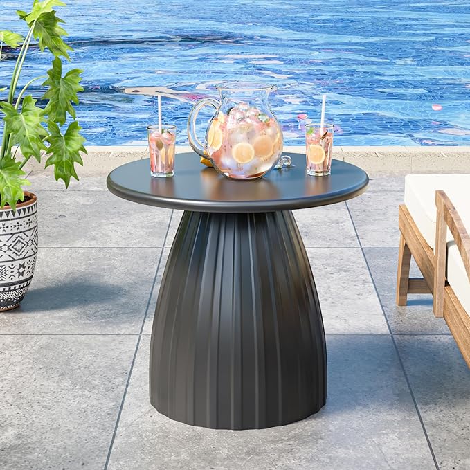 Round Small Patio Side Table, Metal Steel Outdoor Side Table, Patio Accent End Table