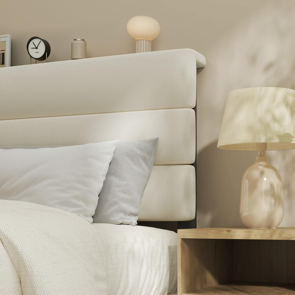 Queen Bed Frame with Velvet Upholstered Headboard