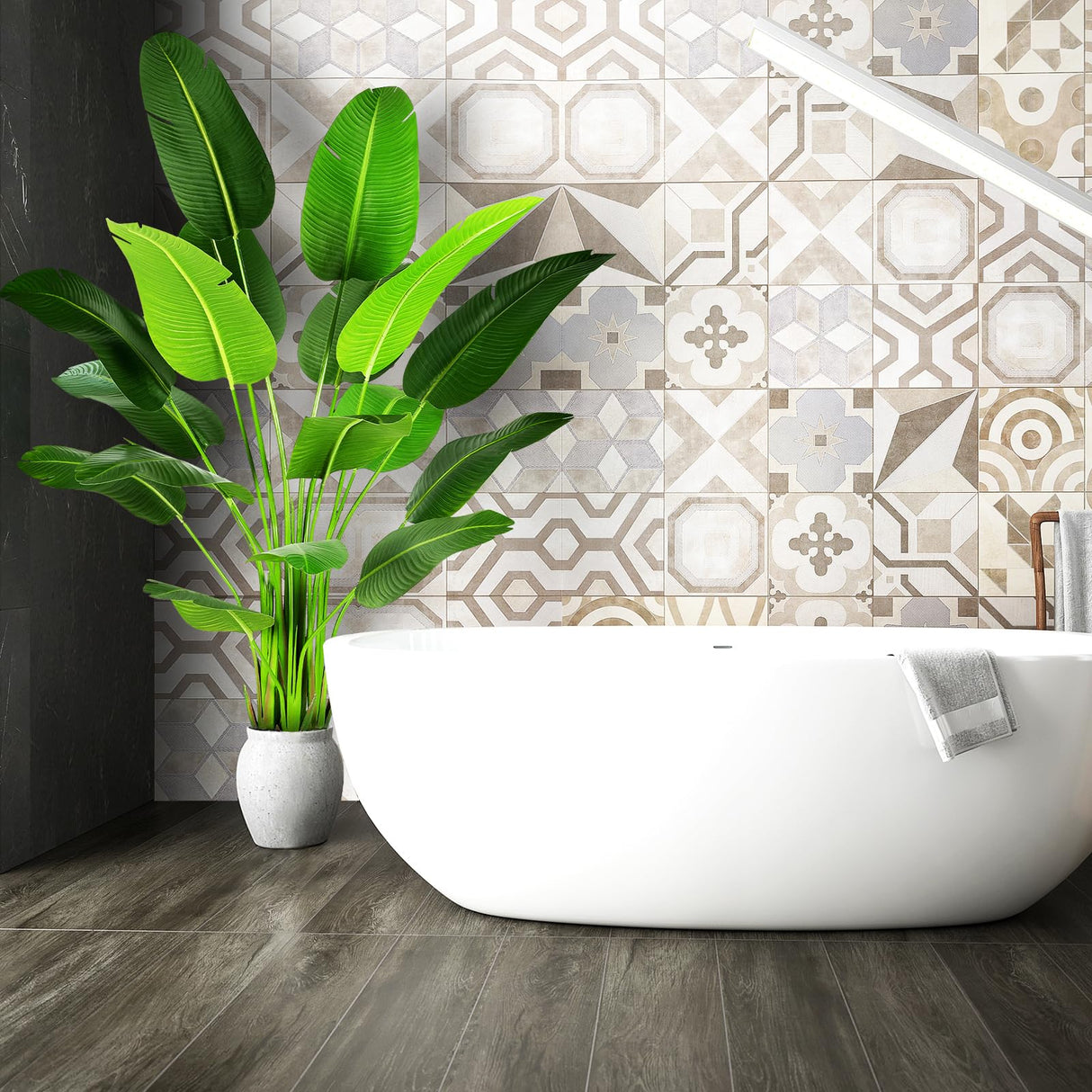 7.2ft Artificial Silk Bird of Paradise Palm Tree (85in) with 17 Trunks Faux Tree and Plastic Nursery Pot,