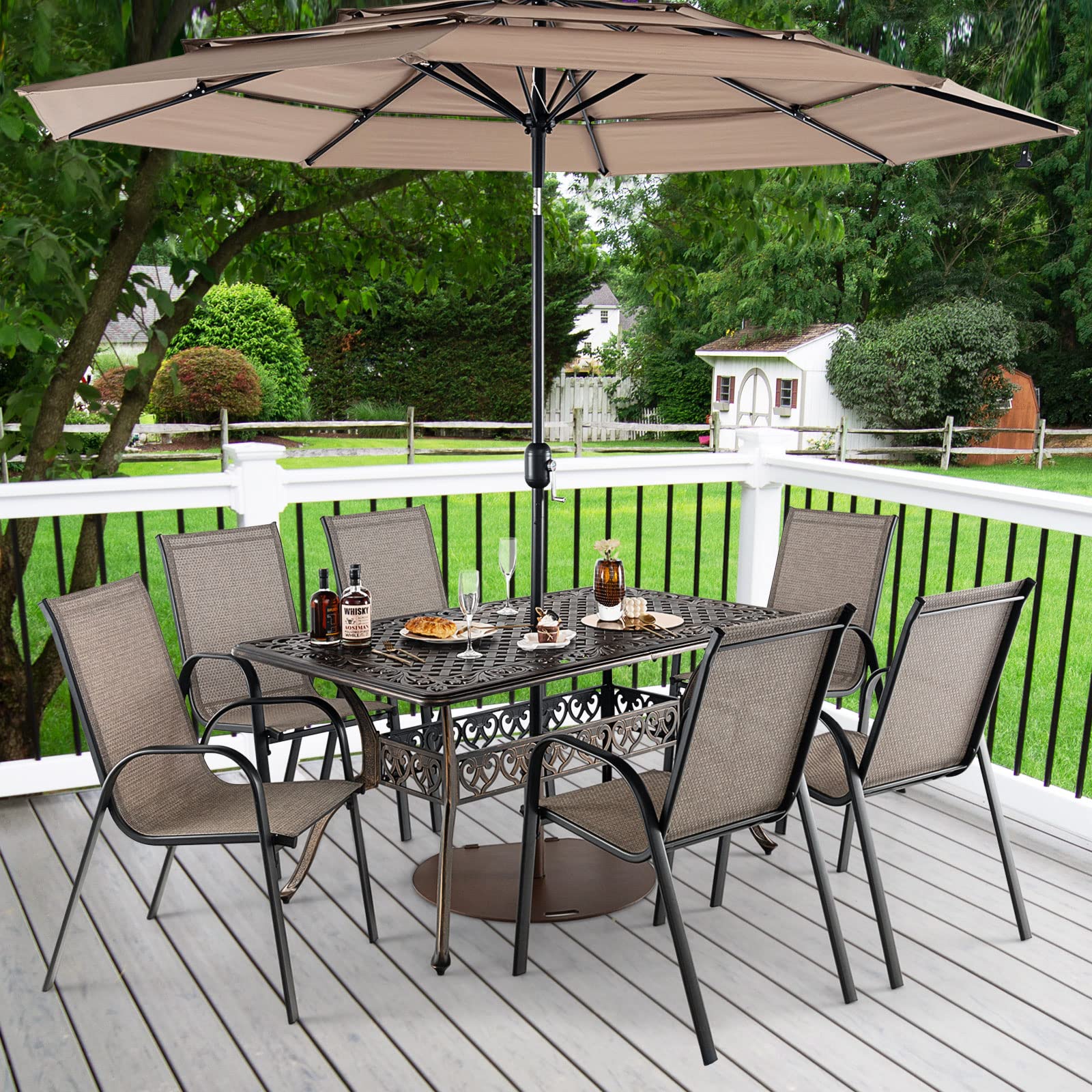 Tangkula 59 Inches Outdoor Dining Table, All-Weather Cast Aluminum Table