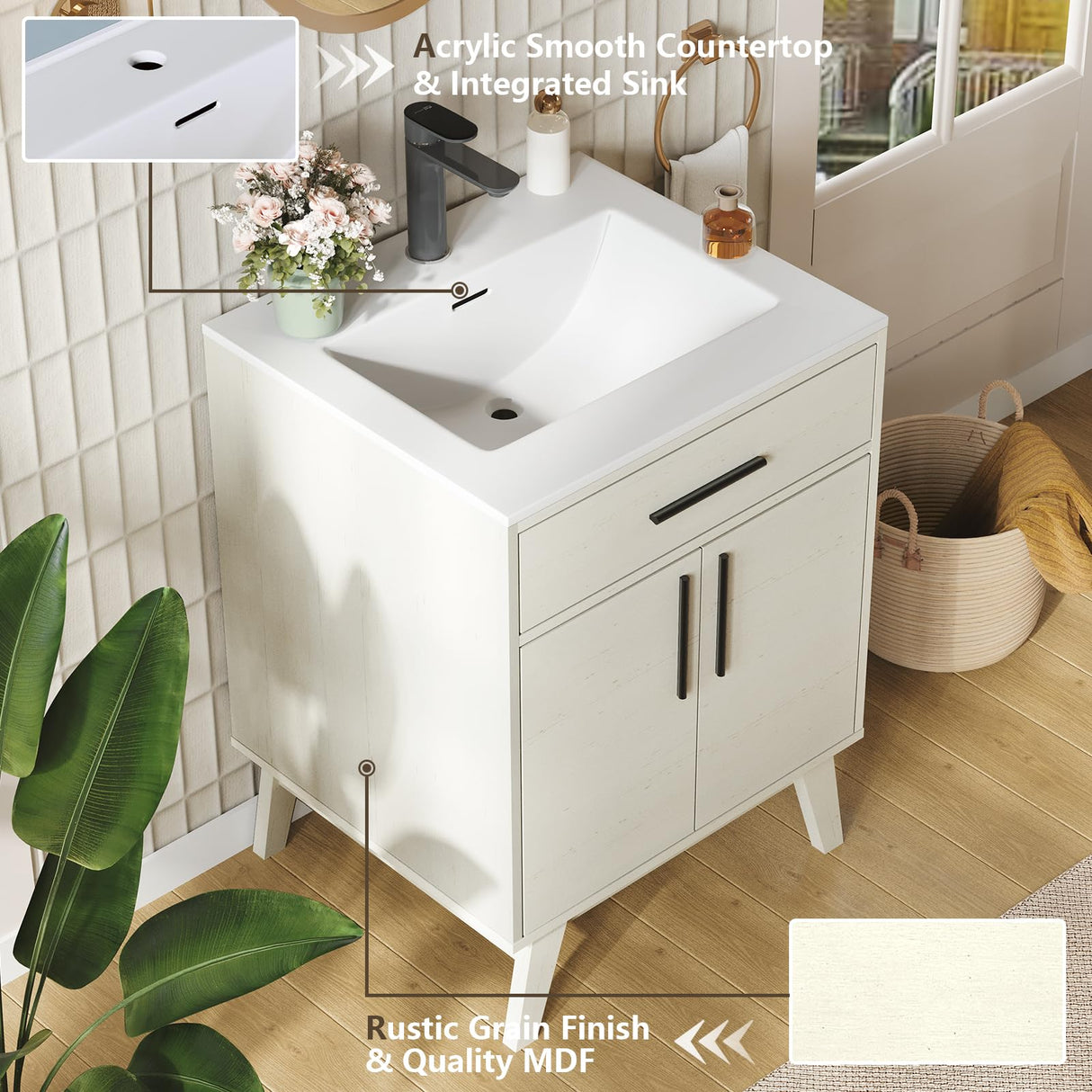24.5" Bathroom Vanity with Sink Combo, Mid-Century Modern Small Single Bathroom