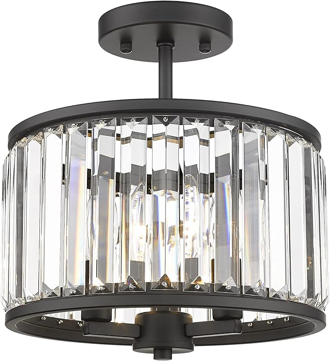 Semi Flush Mount Ceiling Light Fixture, 11" Crystal Light Fixture, 3-Light Modern Lamps