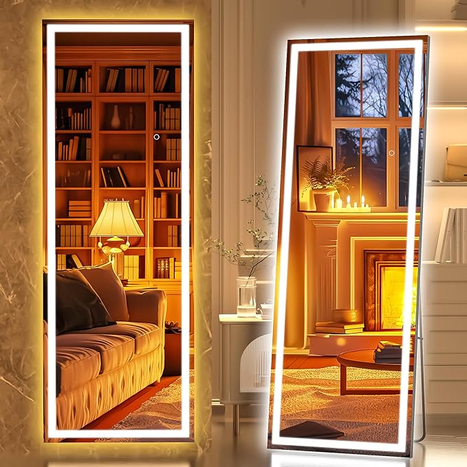 Full Length Mirror with Lights, 56" x 16" LED Floor Mirror, Full Body Dressing Standing Mirror